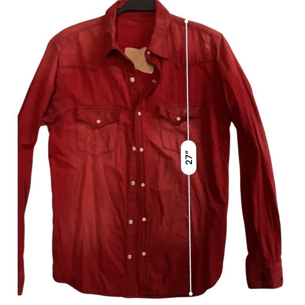 Robins Jean Mens Red Western Pearl Snap Distressed Wing Logo Shirt Small USA - Picture 7 of 8